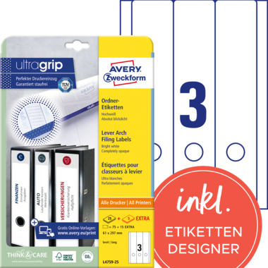 Rückenschild Avery Zweckform L4759-25 PC weiß breit/lang, selbstklebend 90 St.