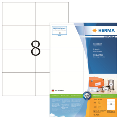 Etikett Herma 4626 105,0x74,0mm weiß Inkjet-, Laser- U. Kopier