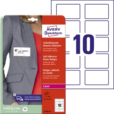 Etikett Avery Zweckform L4785-20 80x50mm Textil Acetatseide 200 St.