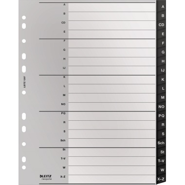 Register Leitz 1207 A4 A-Z schwarz recycling, PC-beschriftbar