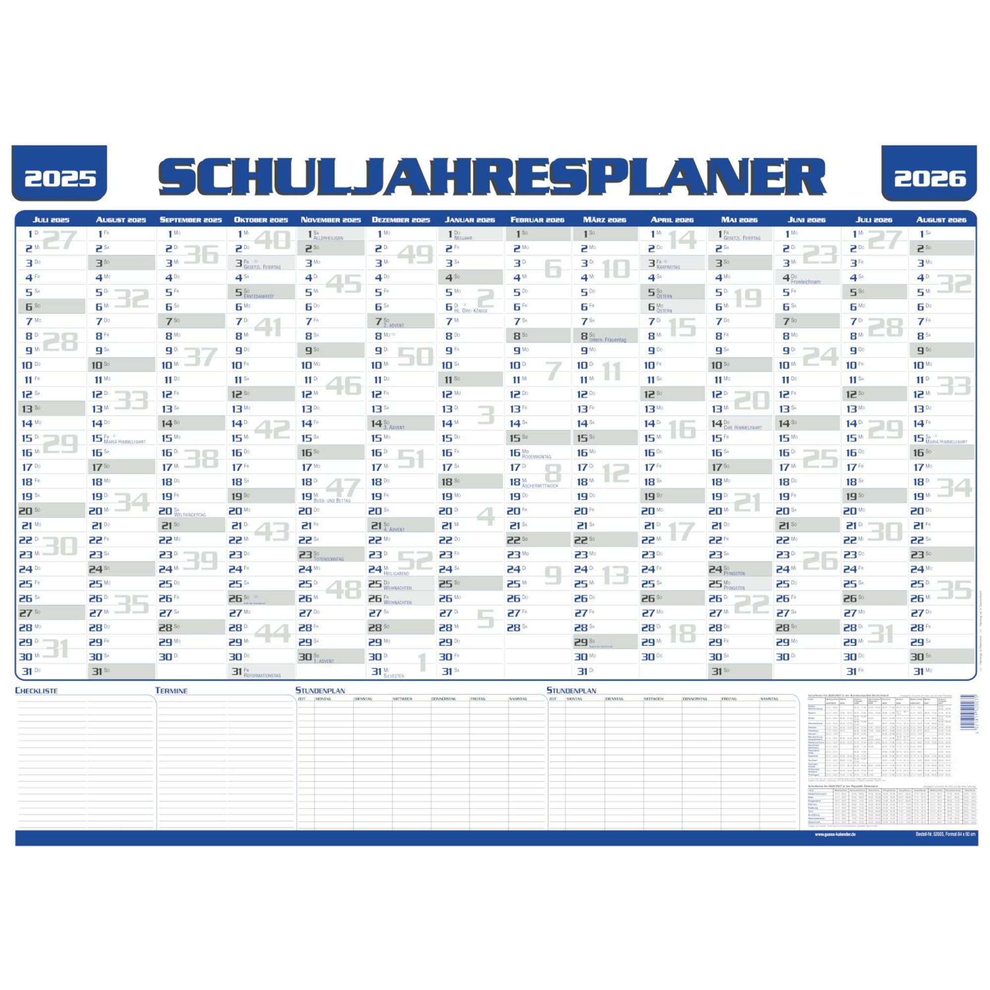 Schuljahresplaner Güss 52003 14 Monate 60x84cm