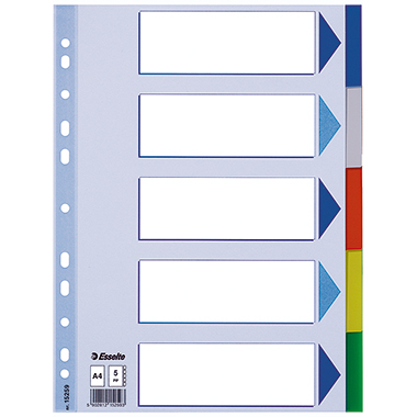 Register Esselte 15259 A4 blanko 5tlg. Kunststoff Farbig, Volle Höhe