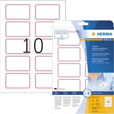 Etikett Herma 4405 80x50mm roter Rand Namens/textil, Ablösbar, Acetatsei