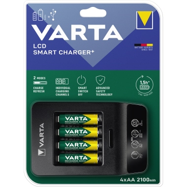 Akku Ladegerät Varta Smart Charger Set inkl. Akkus 4x Mignon Aa 2100mAh
