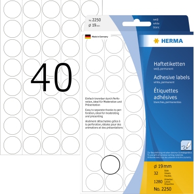 Etikett Herma 2250 19mm weiß Markierungspunkte