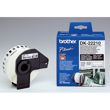 Endlosetikettenrolle Brother DK22210 29mmx30,48m, Papier WEIß