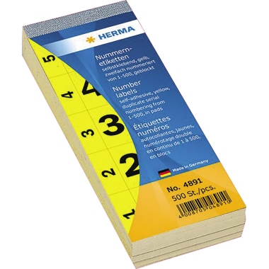 Nummernblock Herma 4891 2-fach 1-500 gelb, selbstklebend