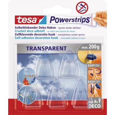 Powerstrips Tesa 58900 Haken transparent Inhalt 5 , 8 Strips, Max. 200g