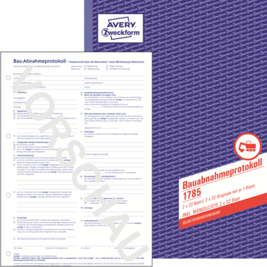 Bauabnahmeprotokoll Zweckf 1785 A4 Sd 2x32 Blatt