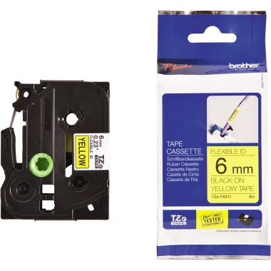 Schriftband Brother TZe-FX611 gelb/schwarz 6mm x 8m