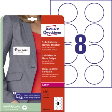 Namensetikett Avery Zweckform L4881-20 weiß Ø-65mm Acetatseide 160 St.