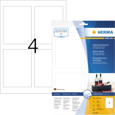 Etikett Herma 8882 A4 90x120mm Inkjet Glossy, WEIß, Flaschen