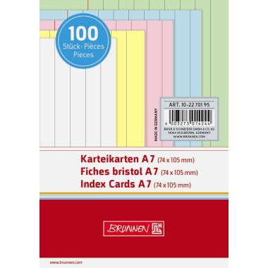 Karteikarten Brunnen 10227 A7 lin. sort. ws.,gb.,rt.,bl.,grü.,180g