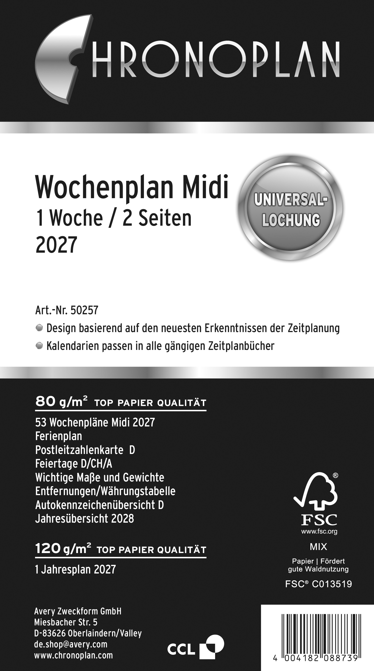 Kalendereinlage Chronoplan 50257 Midi