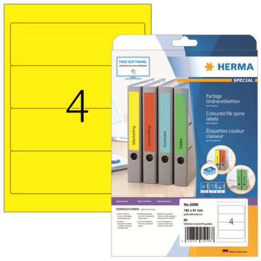 Rückenschild Herma 5096 PC gelb Kurz/breit, Selbstklebend