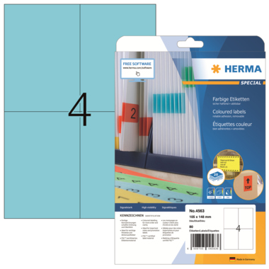 Etikett Herma 4563 105x148mm blau 