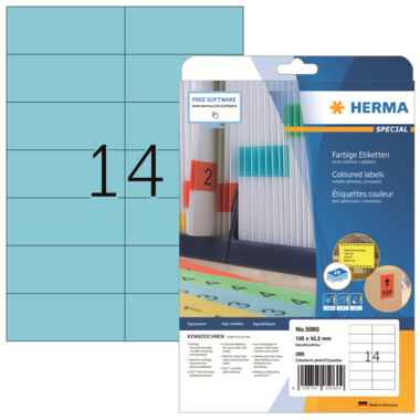 Etikett Herma 5060 105,0x42,3mm blau Inkjet-, Laser- U. Kopier