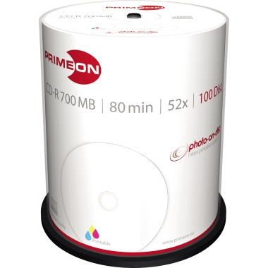 CD-R Primeon 700MB 80MIN 100er Sp. Ink Spindel Jet Printable CD-R Primeon 700MB 80MIN 100er Sp. Ink Spindel Jet Printable