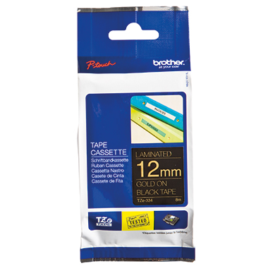 Schriftband Brother TZe-334 schwarz/ gold 12mm x 8m