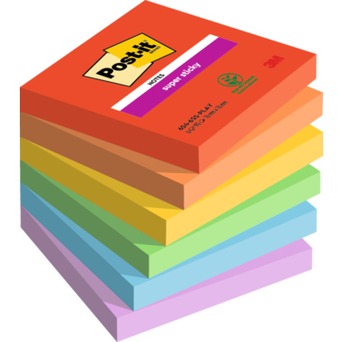 Haftnotiz Post-It 654-6SS 76x76mm Gelb, Blau, Grün, pink, orange