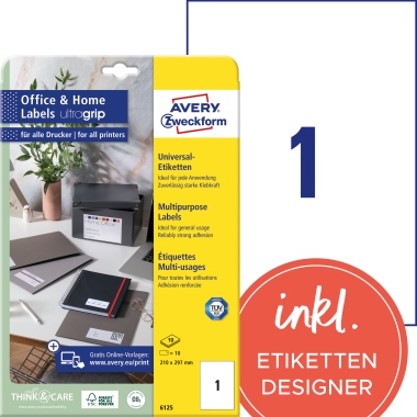 Etikett Avery Zweckform 6125 210x297mm weiß 10 St.
