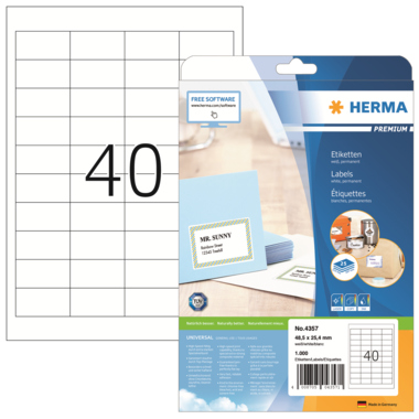 Etikett Herma 4357 48,5x25,4mm weiß Inkjet-, Laser- u. Kopier
