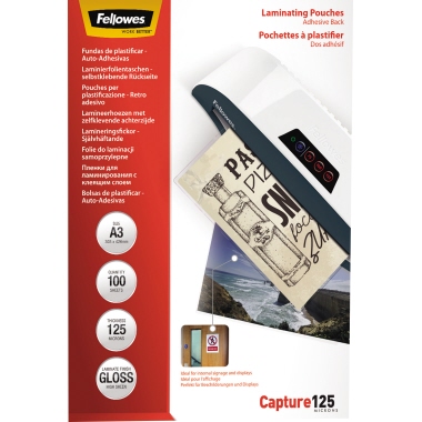 Folientasche FELLOWES A3 303X426mm 125my glänzend 100 St/Pack selbstklebend