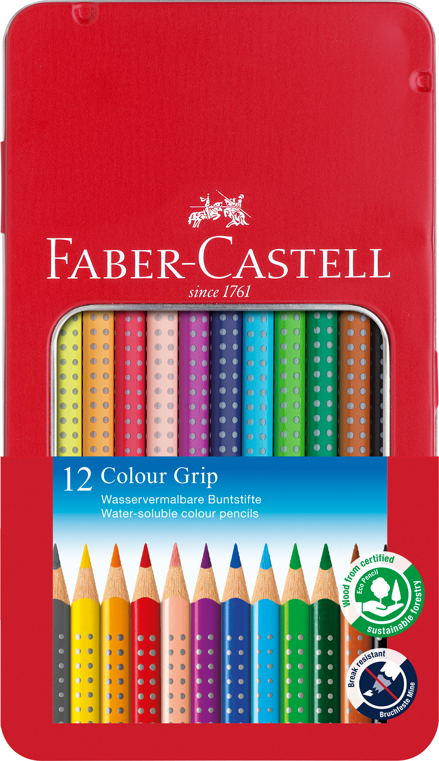 Farbstift Faber-Castell Colour Grip 12-er Etui Blech