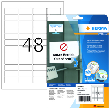 Etikett Herma 4346 45,7x21,2 weiß Inkjet-, Laser- U. Kopier, Ablösbar