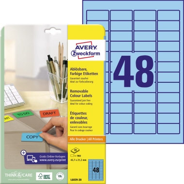 Etikett Avery Zweckform L6039-20 45,7x21,2 blau ablösbar 960 St.
