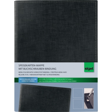 Speisekartenmappe Sigel SM135 A5 schwarz Mit Buchschraubenbindung