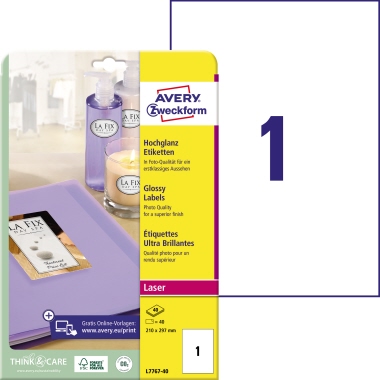 Etikett Avery Zweckform L7767-40 210x297mm weiß hochglanz 40 St.