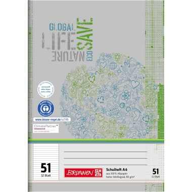 Schulheft BRUNNEN 4613201 A6 kariert Lin.52, 32 Blatt