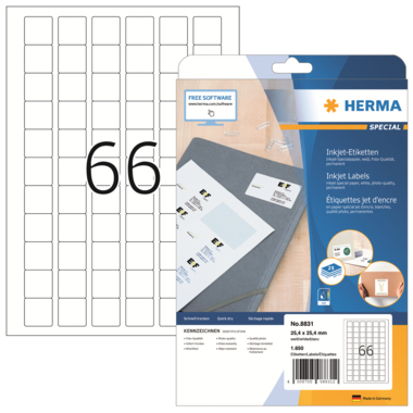 Etikett Herma 8831 25,4x25,4mm weiß Ink Print 25,4x25,4
