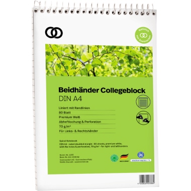 Kopfspiralblock SOE 111122802 A4 kar. recycling, 80 Blatt, 70g