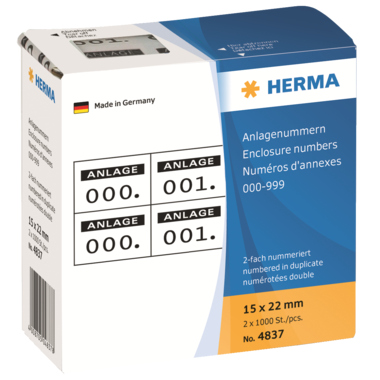 Anlagenummer Herma 4837 15x22mm schwarz Selbstklebend, 2-fach, 0-999