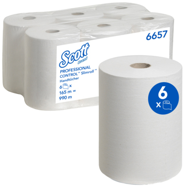 Handtuchrollenpapier Scott 1-lag h.weiß 165m, Slimroll, 6657