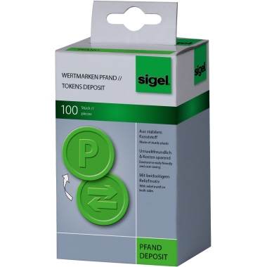 Wertmarke Sigel "Pfand" Ø25mm grün aus Kunststoff Relief-Motiv 100