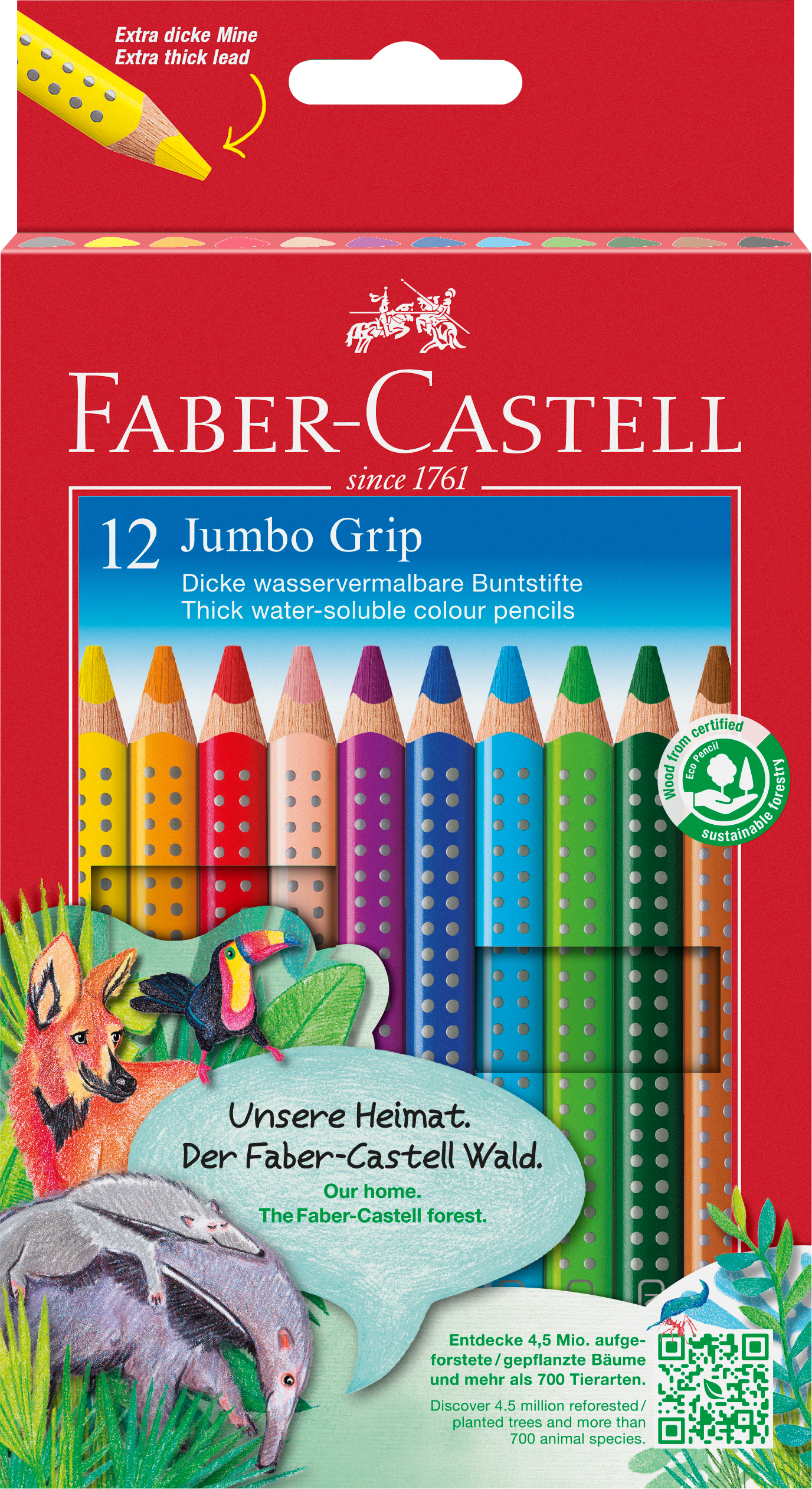 Farbstift Castell Jumbo Grip 12er Etui Mit Spitzer, Wasservermalbar, 110912