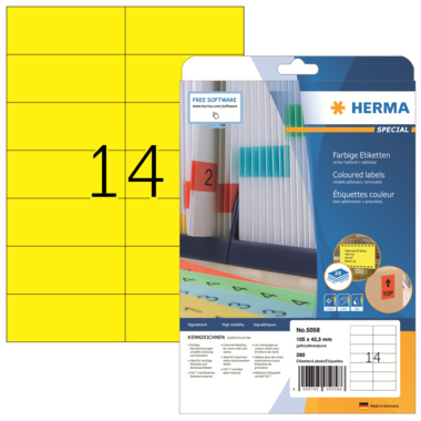Etikett Herma 5058 105,0x42,3 gelb Inkjet-, Laser- U. Kopier