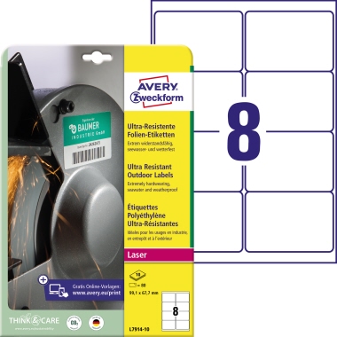 Etikett Avery Zweckform L7914-10 99,1x67,7mm weiß Folie ultraresistent 80 St.