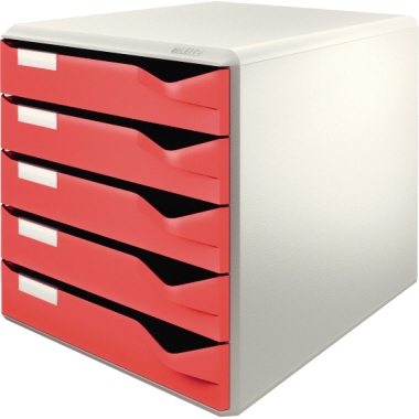 Postset Leitz 5280 rot Gehäuse Grau, Mit 5 Schubladen