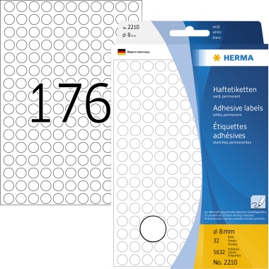 Etikett HERMA 2210 Ø-8mm weiß Markierungspunkte 5.632 St.