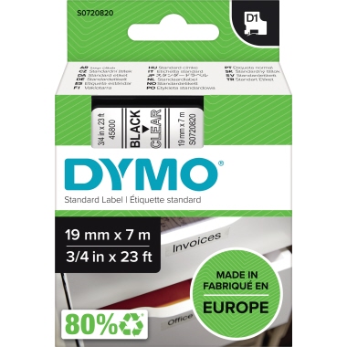 Schriftband Dymo 45800 farblos/schwarz Breite 19 Mm, Länge 7 M