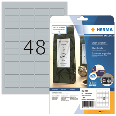 Etikett Herma 4097 45,7x21,2mm silber Folie Glänzend, Permanent Haftend, Laser