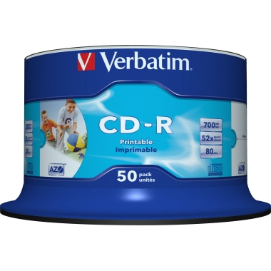 CD-R Verbatim 700MB 80Min. 50erSp. Print 50er Spindel, Printable, 43438 Ohne Id CD-R Verbatim 700MB 80Min. 50erSp. Print 50er Spindel, Printable, 43438 Ohne Id