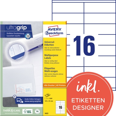 Etikett Avery Zweckform 3423 105x35mm weiß 1.600 St.