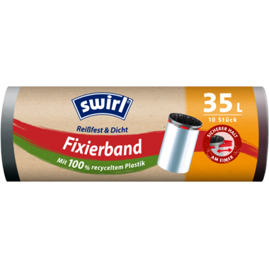 Müllbeutel Swirl 35L schwarz m. Fixierb. Fixierband