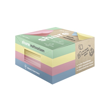 Haftnotiz Würfel share 75x75mm rec 100Bl blau, rosa, gelb, grün Y-08-08-02