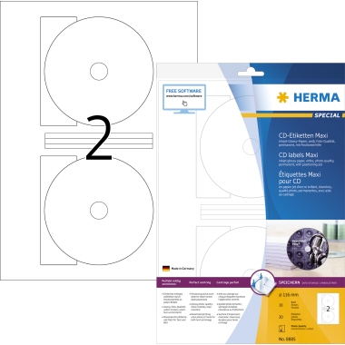 Etikett Herma 8885 Ø 116 CD weiß Maxi A4 10 Etiketten